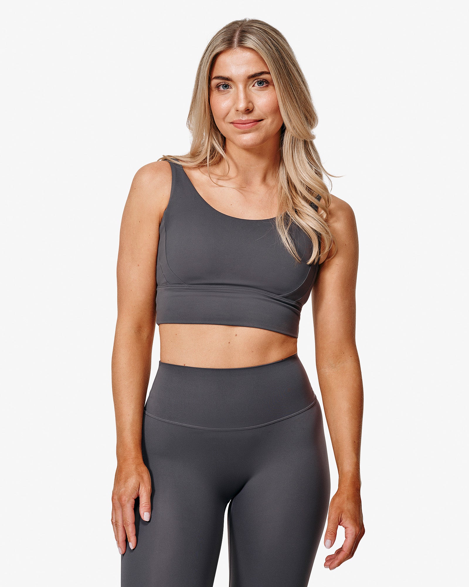 Hero Ace Sports Bra, Grey, Front Side. 