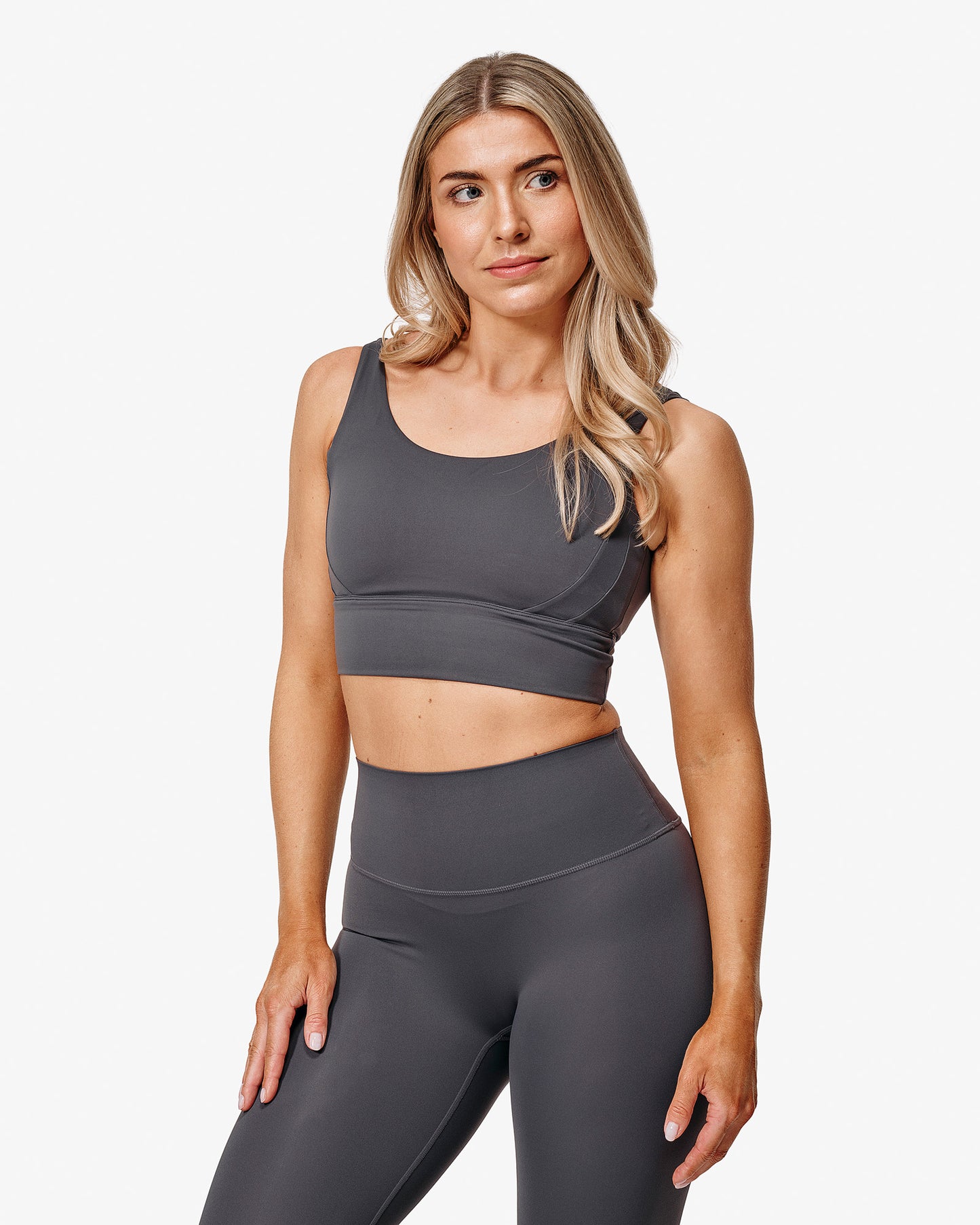 Hero Ace Sports Bra, Grey, From The Side.