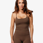 Lua Tank Top, Brown, Front Side. 
